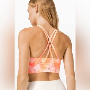 LULULEMON Energy Bra High -Neck Long Line Shibori White Grapefruit Size:8